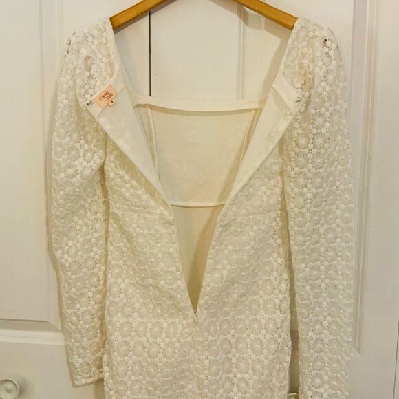Camila Coelho Trista Ivory Lace Crocheted Long Sleeve Mini Dress Small - Picture 12 of 13